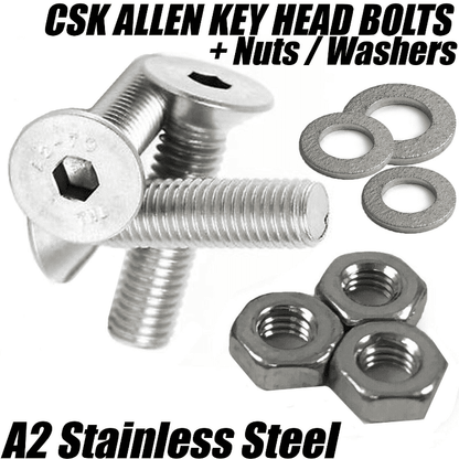 M6 A2 Stainless Steel Countersunk Screws Key Socket Bolts W/ Hex Nuts Washers
