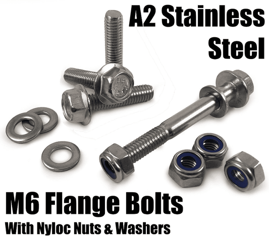 M6 A2 Stainless Steel Hex Head Flange Bolts With A2 Locking Nyloc Nuts & Washers