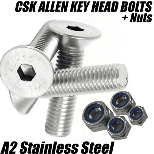 M6 A2 Stainless Steel Machine Screws Countersunk Bolts Socket Bolts + Nyloc Nuts