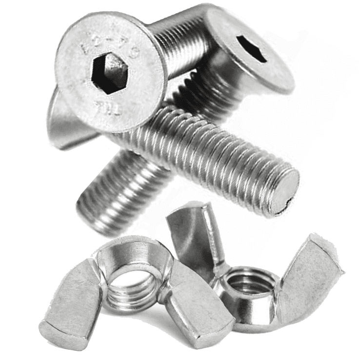 M6 A2 Stainless Steel Machine Screws Countersunk Bolts Socket Bolts + Wing Nuts