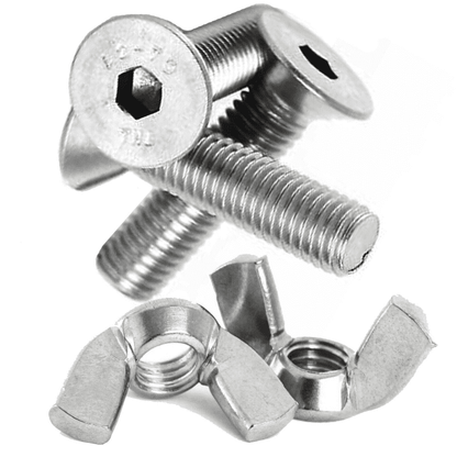 M6 A2 Stainless Steel Machine Screws Countersunk Bolts Socket Bolts + Wing Nuts