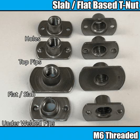M6 Carbon Steel Tee Spot Slab Based T Shape Nuts 2 Welded Pips, Holes & Flat