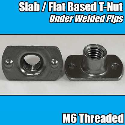 M6 Carbon Steel Tee Spot Slab Based T Shape Nuts 2 Welded Pips, Holes & Flat