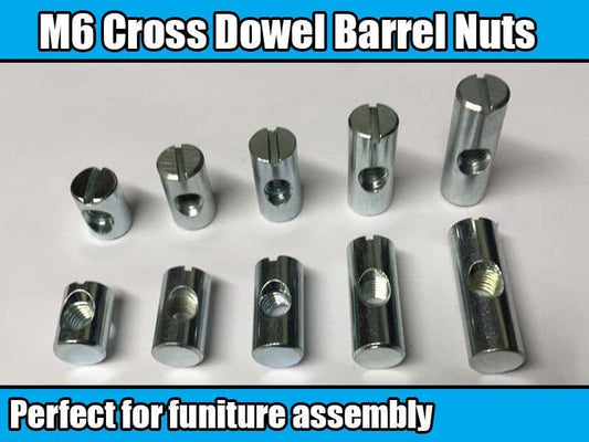 M6 Centre Thread Furniture Cross Dowel Barrel Nuts Fixing Cot Bed Desk Unit Join