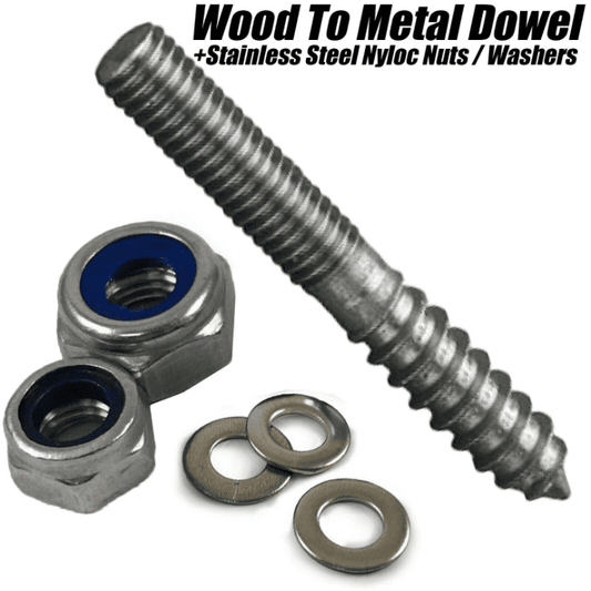 M6 Furniture Fixing Wood To Metal Dowels Hanger Bolts + Nyloc Nuts/Washers