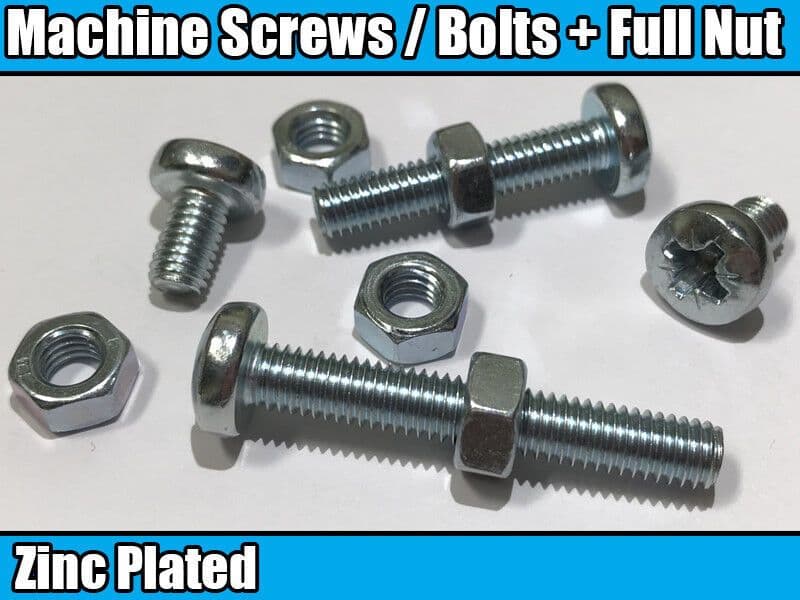 M6 Machine Screws Bolts + Nut Pozidrive/Pozi Pan Head 6mm Full Hexagon Nuts