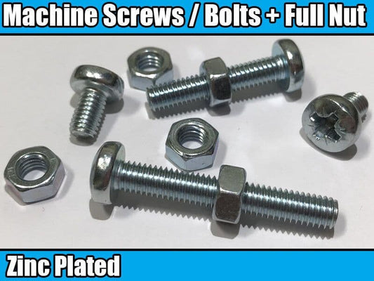M6 Machine Screws Bolts + Nut Pozidrive/Pozi Pan Head 6mm Full Hexagon Nuts