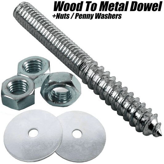 M6 Wood To Metal Dowels Hanger Bolts Threaded Furniture Screws + Washers/Nuts