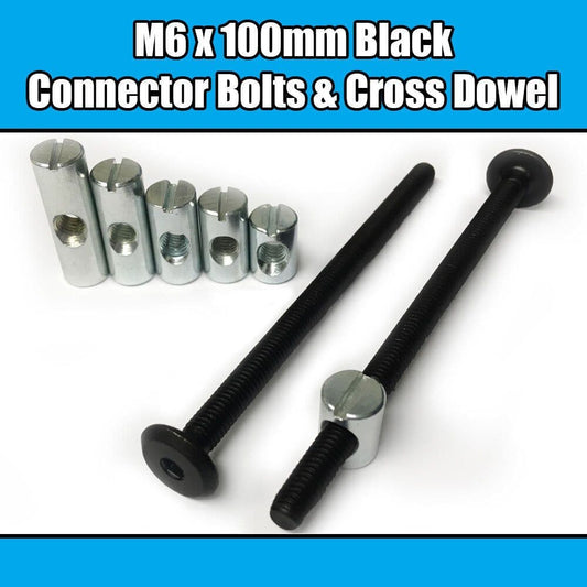 M6X100mm Black Furniture Connector Bolts & Cross Dowel Barrel Nuts Fixing Unit