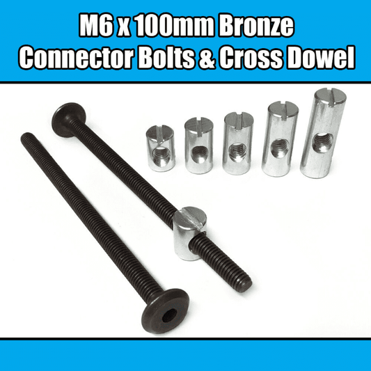M6X100mm Bronze Furniture Connector Bolts Cross Dowel Barrel Nuts Fixing Unit