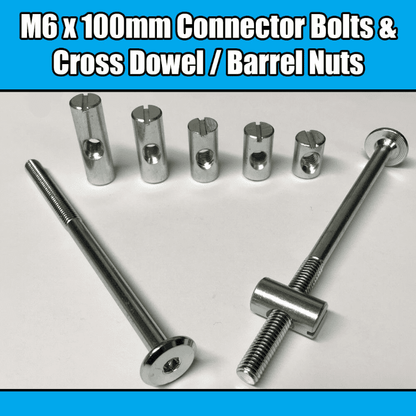 M6X100mm Furniture Connector Bolts & Cross Dowel Barrel Nuts Joint Fixing Unit