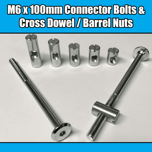 M6X100mm Furniture Connector Bolts & Cross Dowel Barrel Nuts Joint Fixing Unit