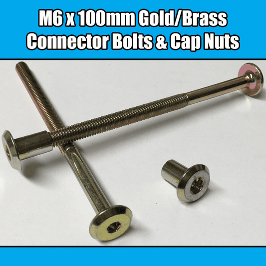 M6X100mm Gold Brass Yellow Furniture Connector Bolts & Cap Nuts Joint Fixing