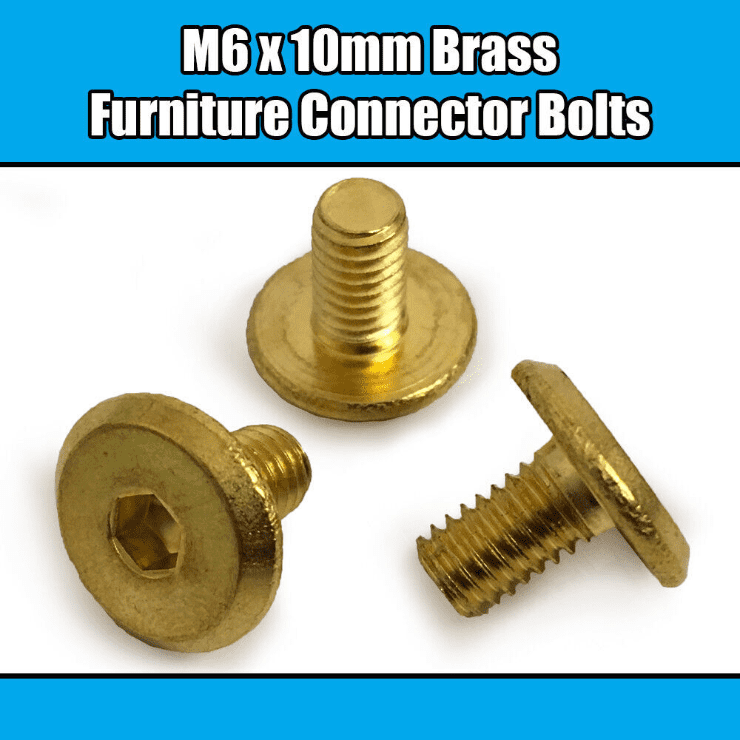 M6X10mm Solid Brass Furniture Connector Bolts Flat Hex Drive Joint Bed Cot