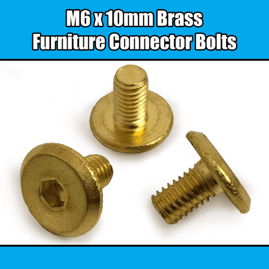 M6X10mm Solid Brass Furniture Connector Bolts Flat Hex Drive Joint Bed Cot
