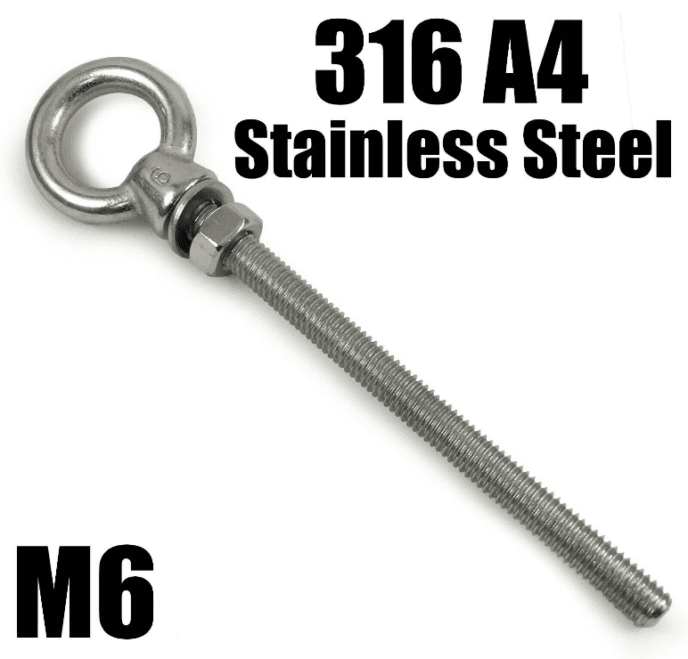 M6X110mm A4 316 Marine Grade Stainless Steel Lifting Eye Bolt Longshank Nut
