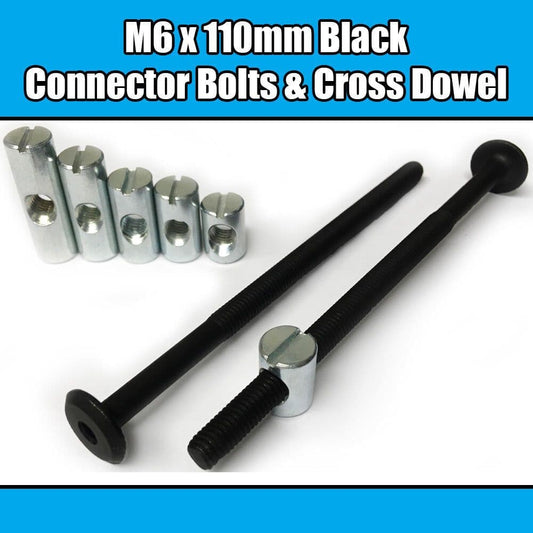 M6X110mm Black Furniture Connector Bolts & Cross Dowel Barrel Nuts Fixing Unit