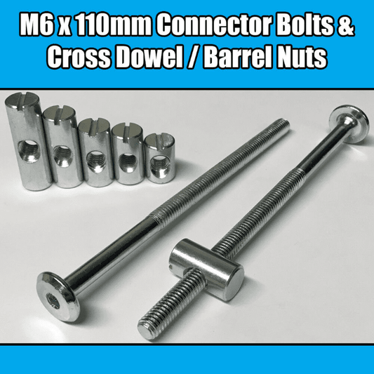M6X110mm Furniture Connector Bolts & Cross Dowel Barrel Nuts Joint Fixing Unit