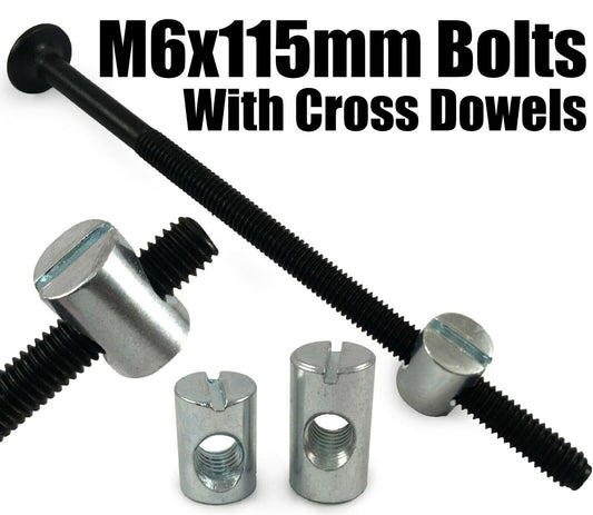 M6X115mm Black Furniture Connector Bolts & Cross Dowel Barrel Nuts Fixing Unit