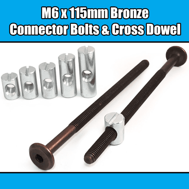 M6X115mm Bronze Furniture Connector Bolts Cross Dowel Barrel Nuts Fixing Unit