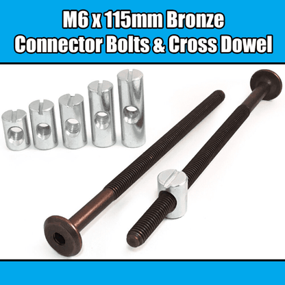 M6X115mm Bronze Furniture Connector Bolts Cross Dowel Barrel Nuts Fixing Unit