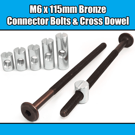 M6X115mm Bronze Furniture Connector Bolts Cross Dowel Barrel Nuts Fixing Unit