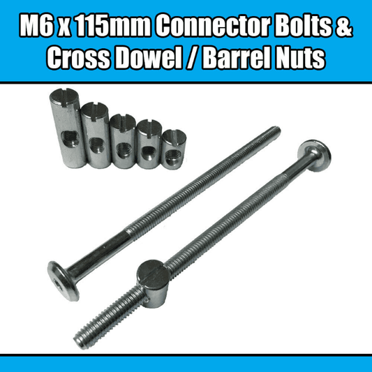 M6X115mm Furniture Connector Bolts & Cross Dowel Barrel Nuts Joint Fixing Unit
