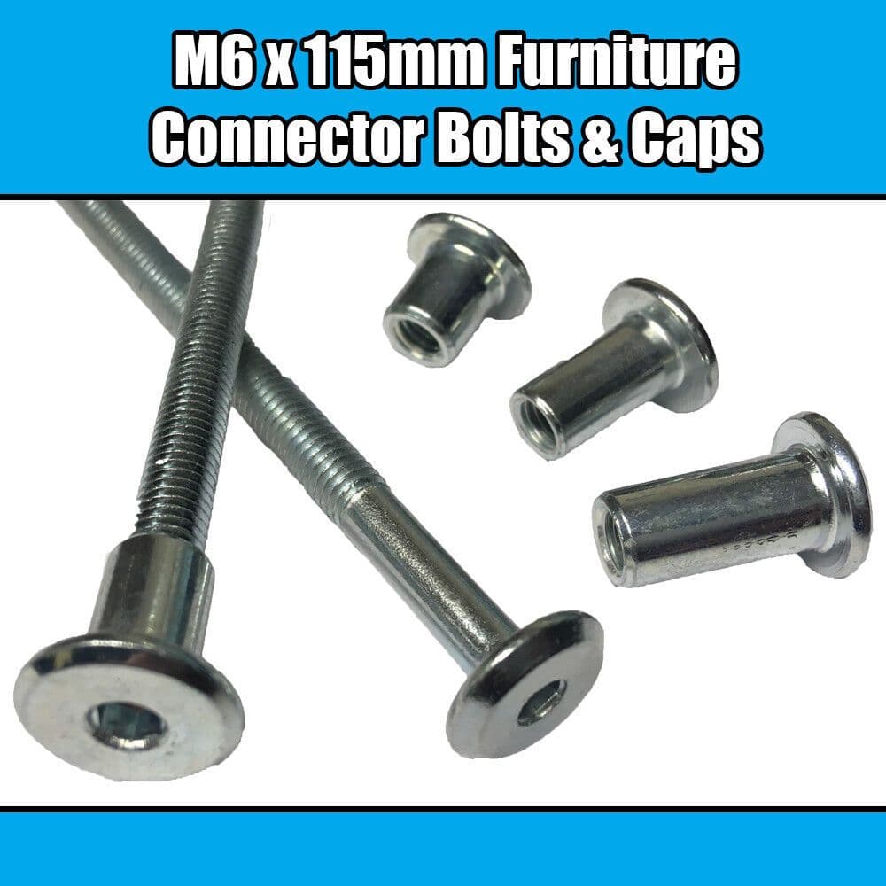 M6X115mm Furniture Connector Bolts & Nut Caps Allen Key Head Joint Fixing Unit