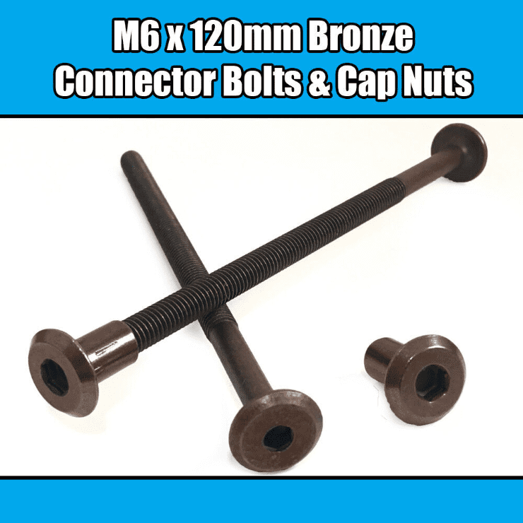 M6X120mm Bronze Furniture Connector Bolts With Cap Nuts Joint Fixing Bed Cot