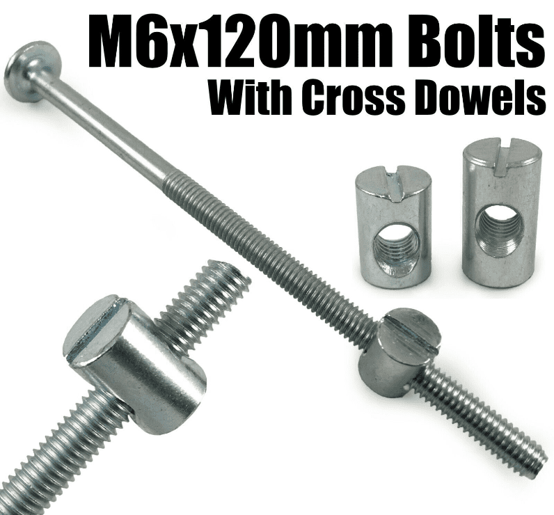 M6X120mm Furniture Connector Bolts & Cross Dowel Barrel Nuts Joint Fixing Unit