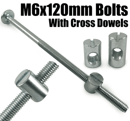 M6X120mm Furniture Connector Bolts & Cross Dowel Barrel Nuts Joint Fixing Unit