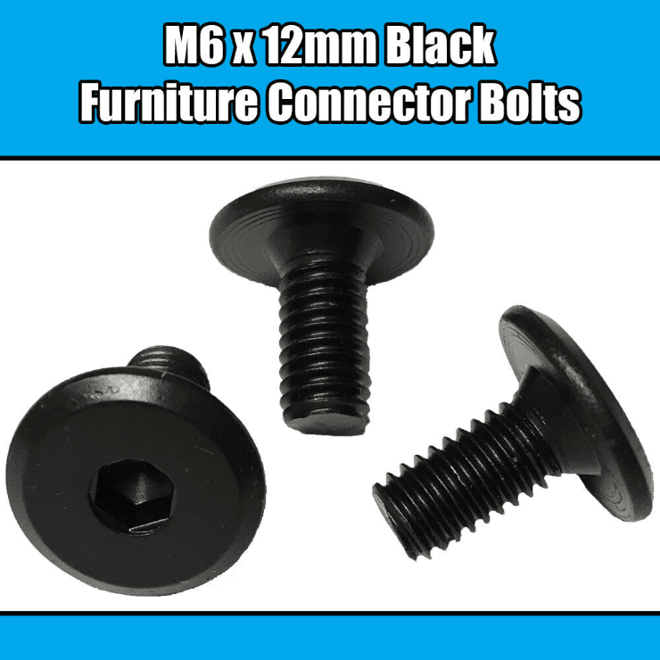 M6X12mm Black Furniture Connector Bolts Allen Joint Fixing Bed Cot Unit Table