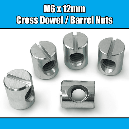 M6X12mm Furniture Cross Dowel Barrel Nuts Centre Thread Fixing Cot Bed Unit
