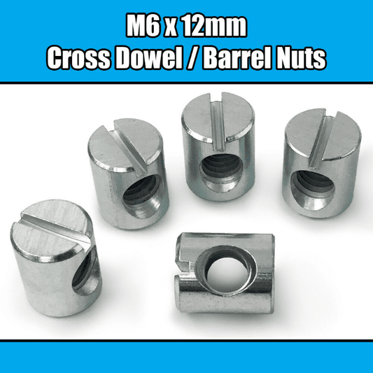 M6X12mm Furniture Cross Dowel Barrel Nuts Centre Thread Fixing Cot Bed Unit