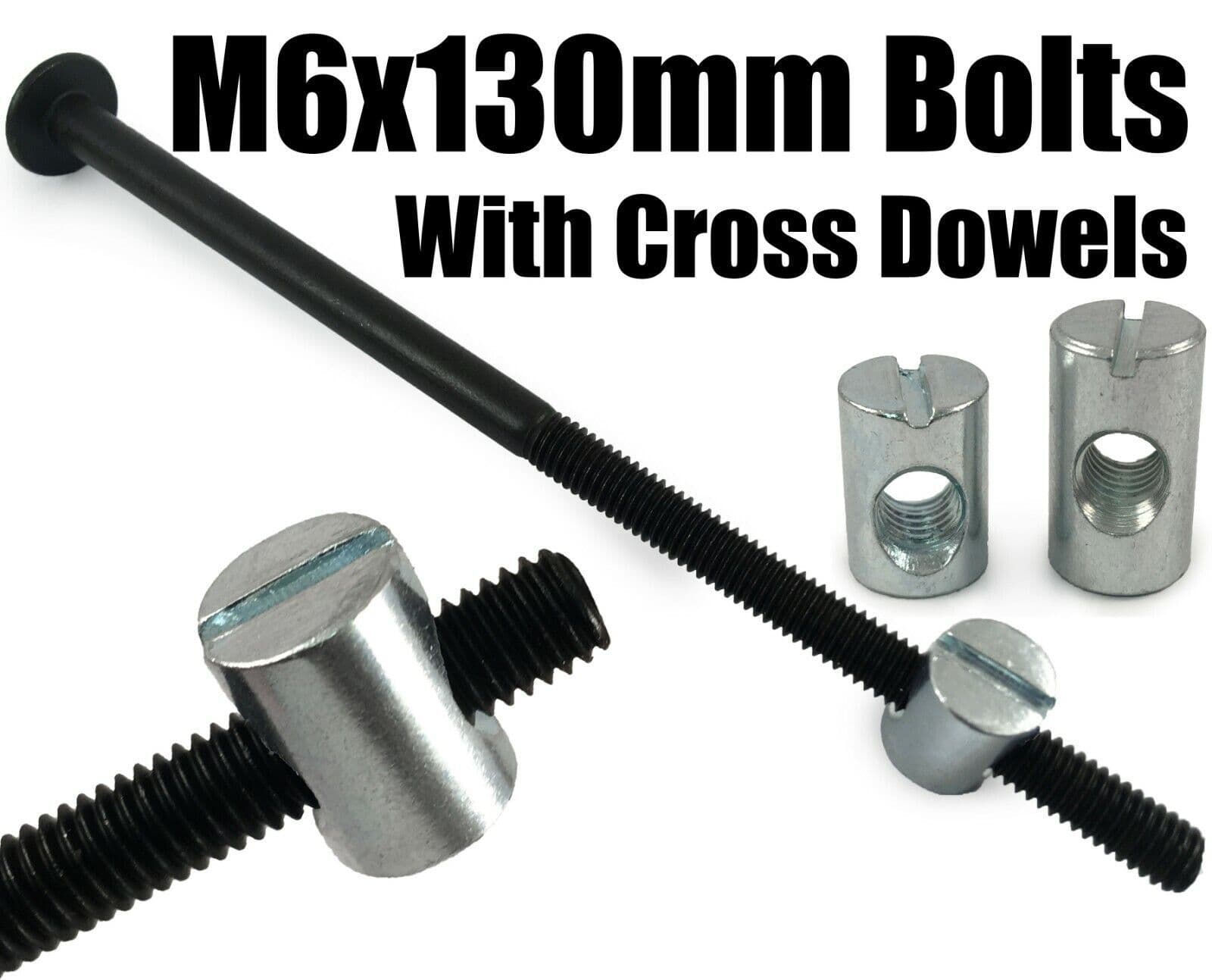 M6X130mm Black Furniture Connector Bolts & Cross Dowel Barrel Nuts Fixing Unit
