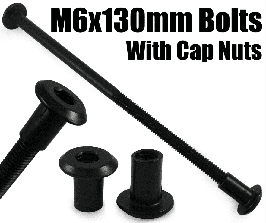 M6X130mm Black Furniture Connector Bolts With Cap Nuts Joint Fixing Bed Cot
