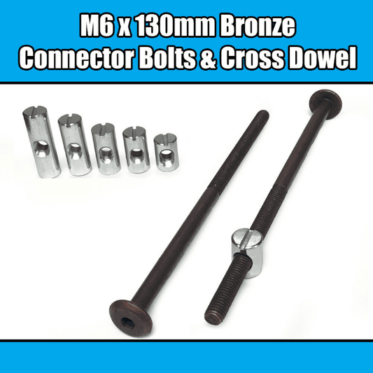 M6X130mm Bronze Furniture Connector Bolts Cross Dowel Barrel Nuts Fixing Unit