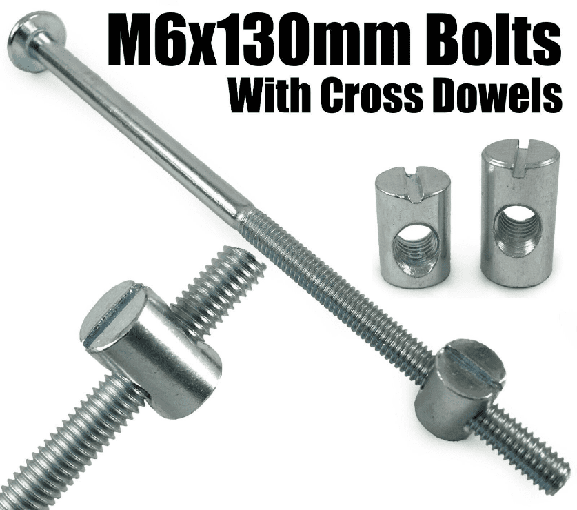 M6X130mm Furniture Connector Bolts & Cross Dowel Barrel Nuts Joint Fixing Unit