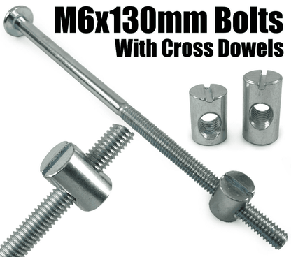 M6X130mm Furniture Connector Bolts & Cross Dowel Barrel Nuts Joint Fixing Unit