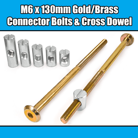 M6X130mm Gold Yellow Furniture Connector Bolts Cross Dowel Barrel Nuts Bed Cot