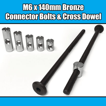 M6X140mm Bronze Furniture Connector Bolts Cross Dowel Barrel Nuts Fixing Unit