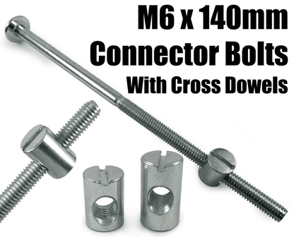 M6X140mm Furniture Connector Bolts & Cross Dowel Barrel Nuts Joint Fixing Unit