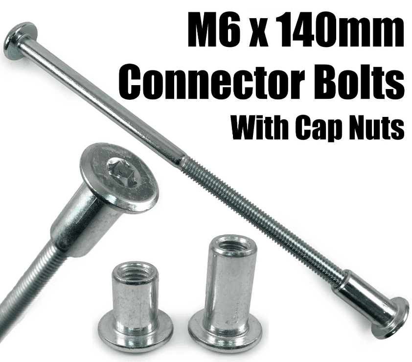 M6X140mm Furniture Connector Bolts & Nut Caps Allen Key Head Joint Fixing Unit