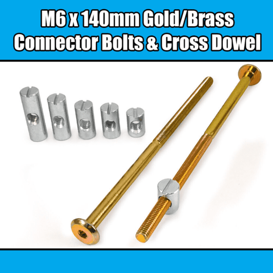 M6X140mm Gold Yellow Furniture Connector Bolts Cross Dowel Barrel Nuts Bed Cot