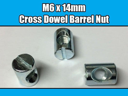 M6X14mm Furniture Cross Dowel Barrel Nuts Centre Thread Fixing Cot Bed Unit