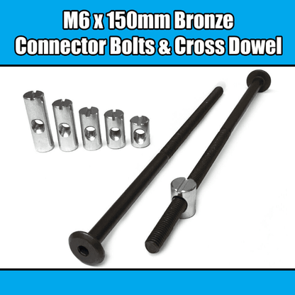 M6X150mm Bronze Furniture Connector Bolts Cross Dowel Barrel Nuts Fixing Unit