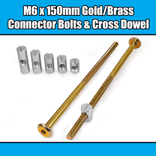 M6X150mm Gold Yellow Furniture Connector Bolts Cross Dowel Barrel Nuts Bed Cot