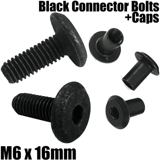 M6X16mm Black Furniture Connector Bolt + Caps -Slight Colour Defect-Reduced To Clear