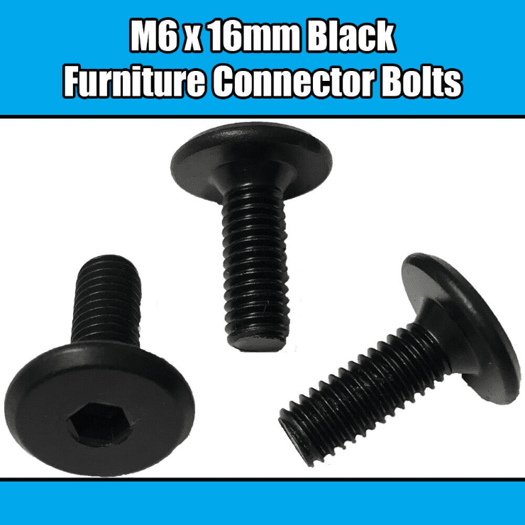 M6X16mm Black Furniture Connector Bolts Allen Joint Fixing Bed Cot Unit Table