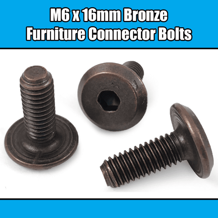M6X16mm Bronze Furniture Connector Bolts Joint Fixing Bed Cot Unit Table Desk